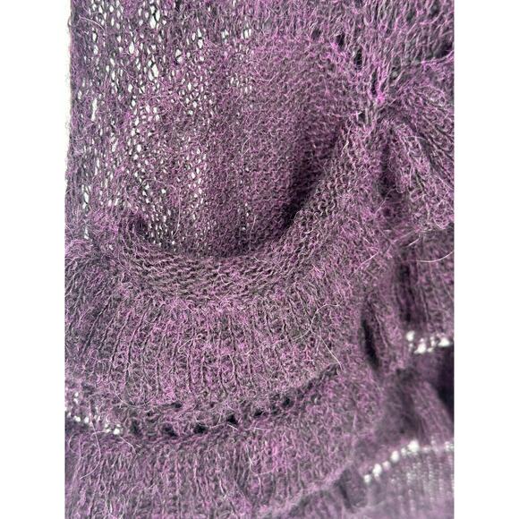 Nanette Lepore Alpaca Merino Wool Cardigan Purple Ruffled Winter Bohemian XS - Picture 5 of 10